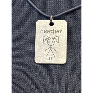 Steel My Heart Heather Girl Front Joyful Back Necklace Pendant on Rubber Chain